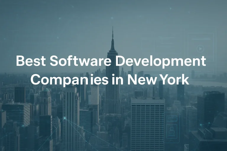 New York City skyline with digital technology elements representing top software development companies in NYC